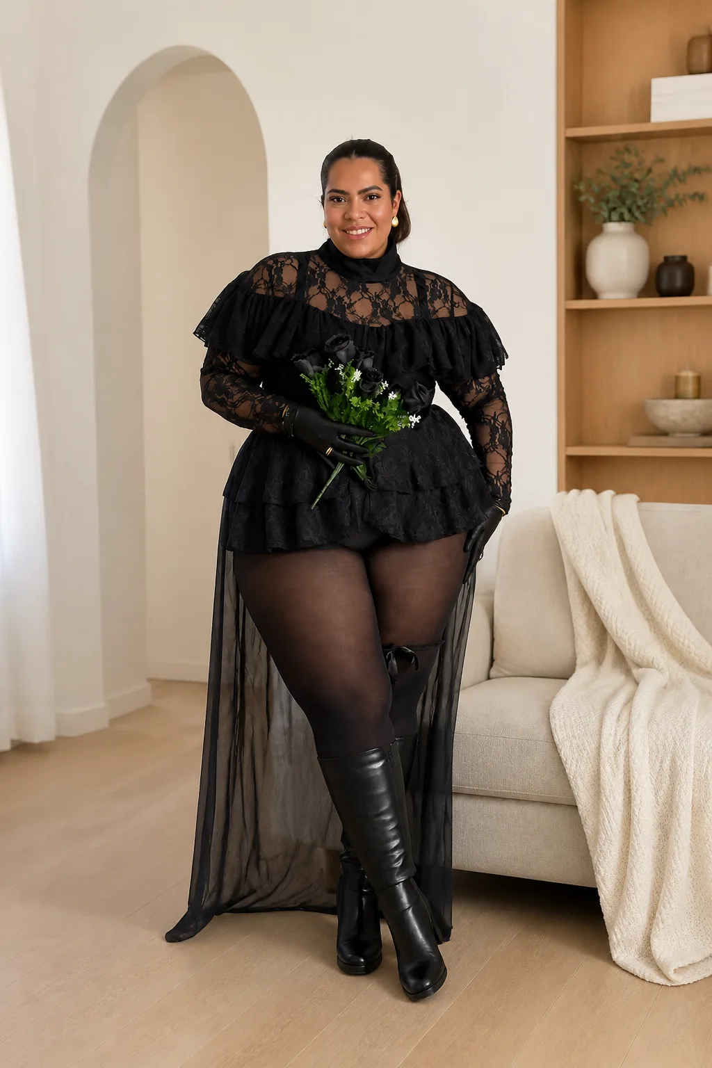 Elegant Black Lace Plus-Size Costume
