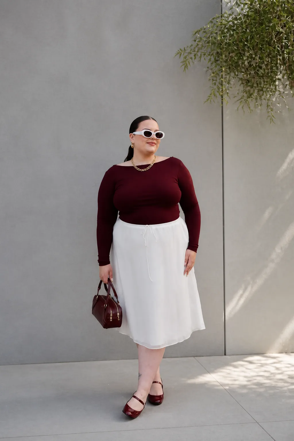Elegant Burgundy and White Ensemble