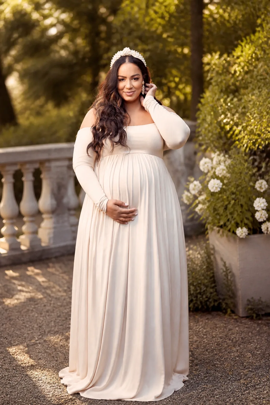 Elegant Cream Maternity Gown for Elegant Shoots