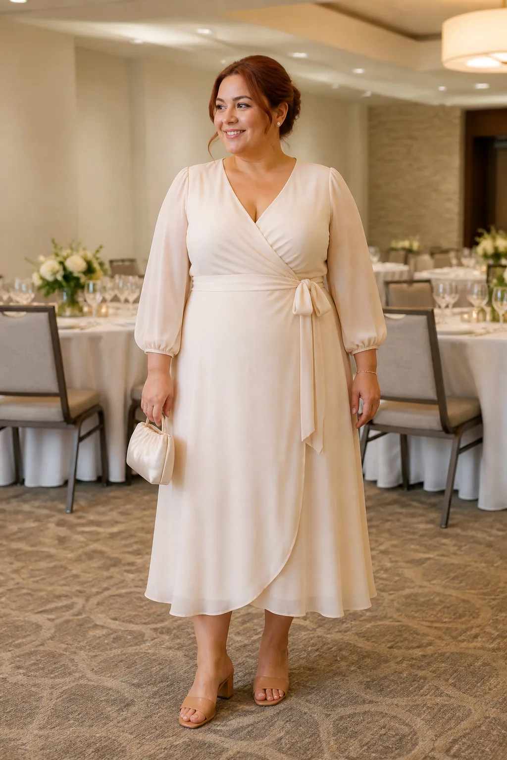 Elegant Cream Wrap-Style Dress