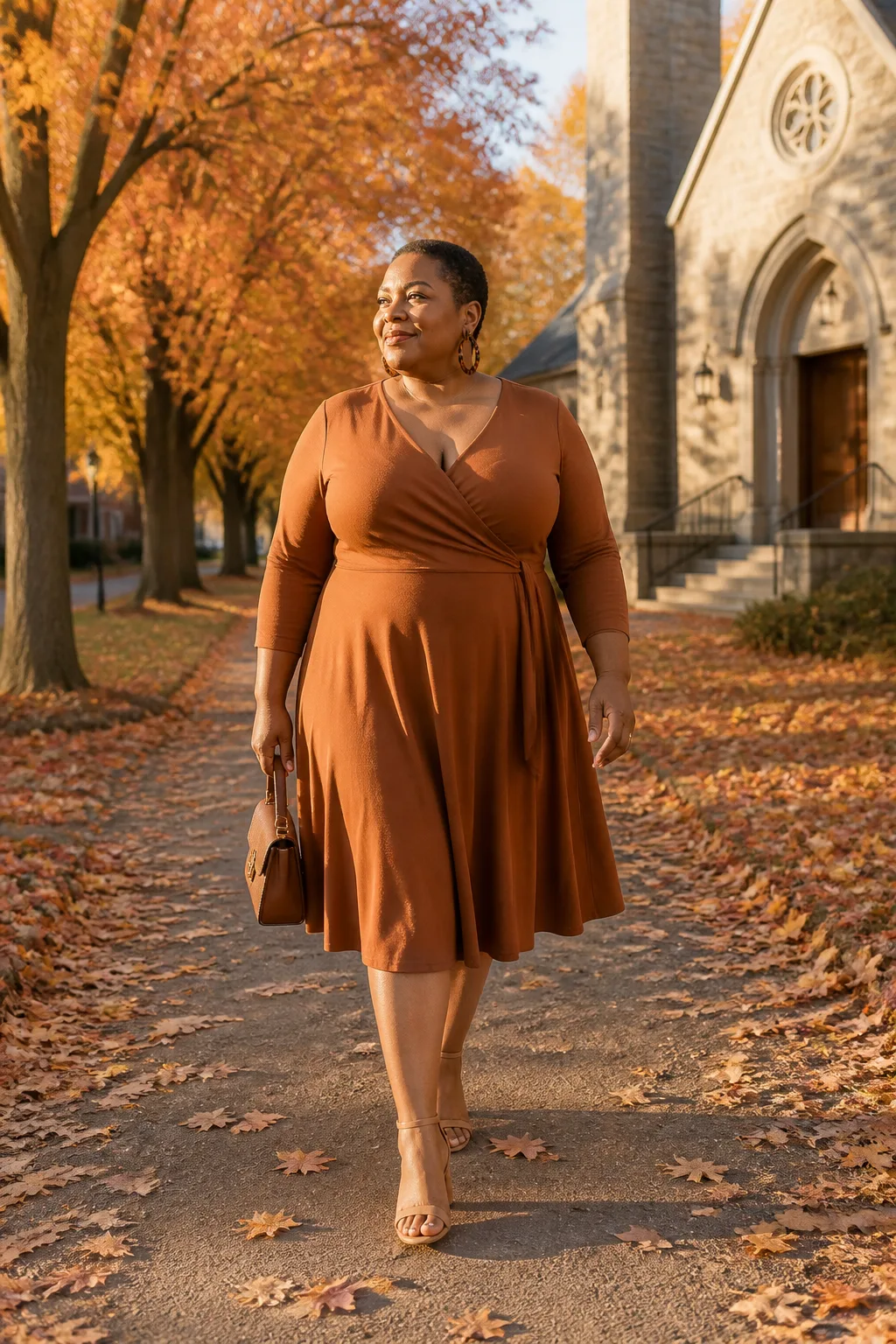 Elegant Earth-Tone Midi Dress