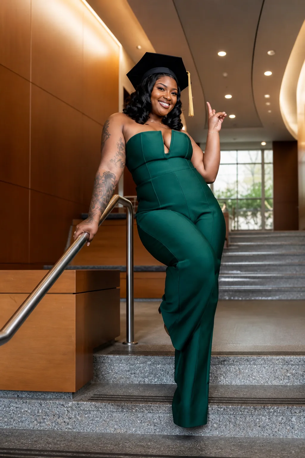 Elegant Emerald Jumpsuit with Plunging Neckline