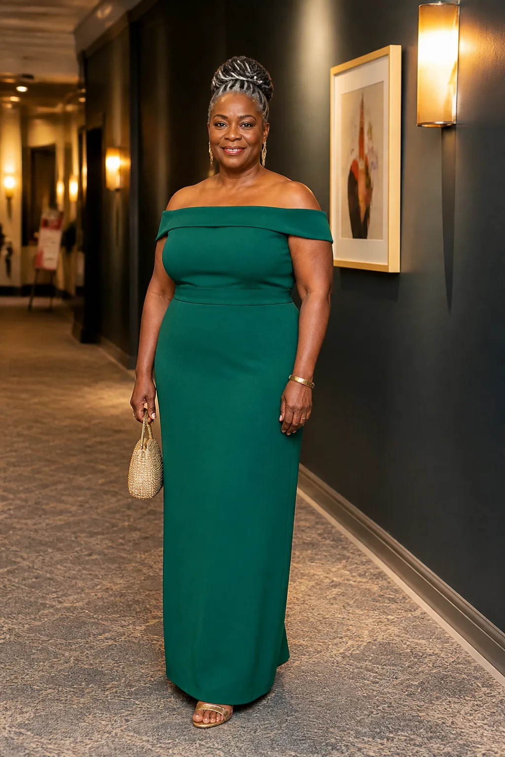 Elegant Emerald Off-the-Shoulder Gown