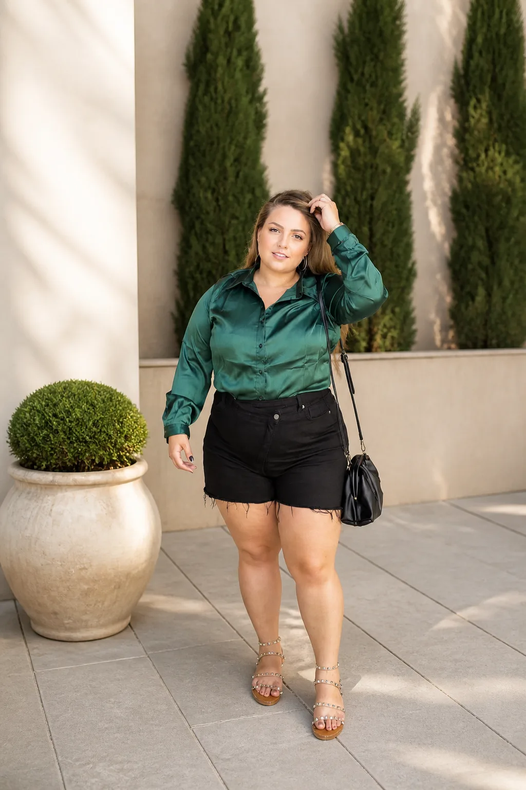 Elegant Emerald Satin Blouse Combo