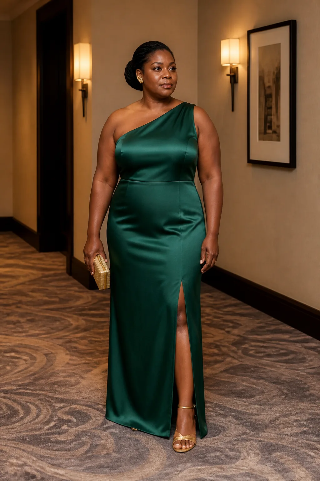 Elegant Emerald Satin Gown