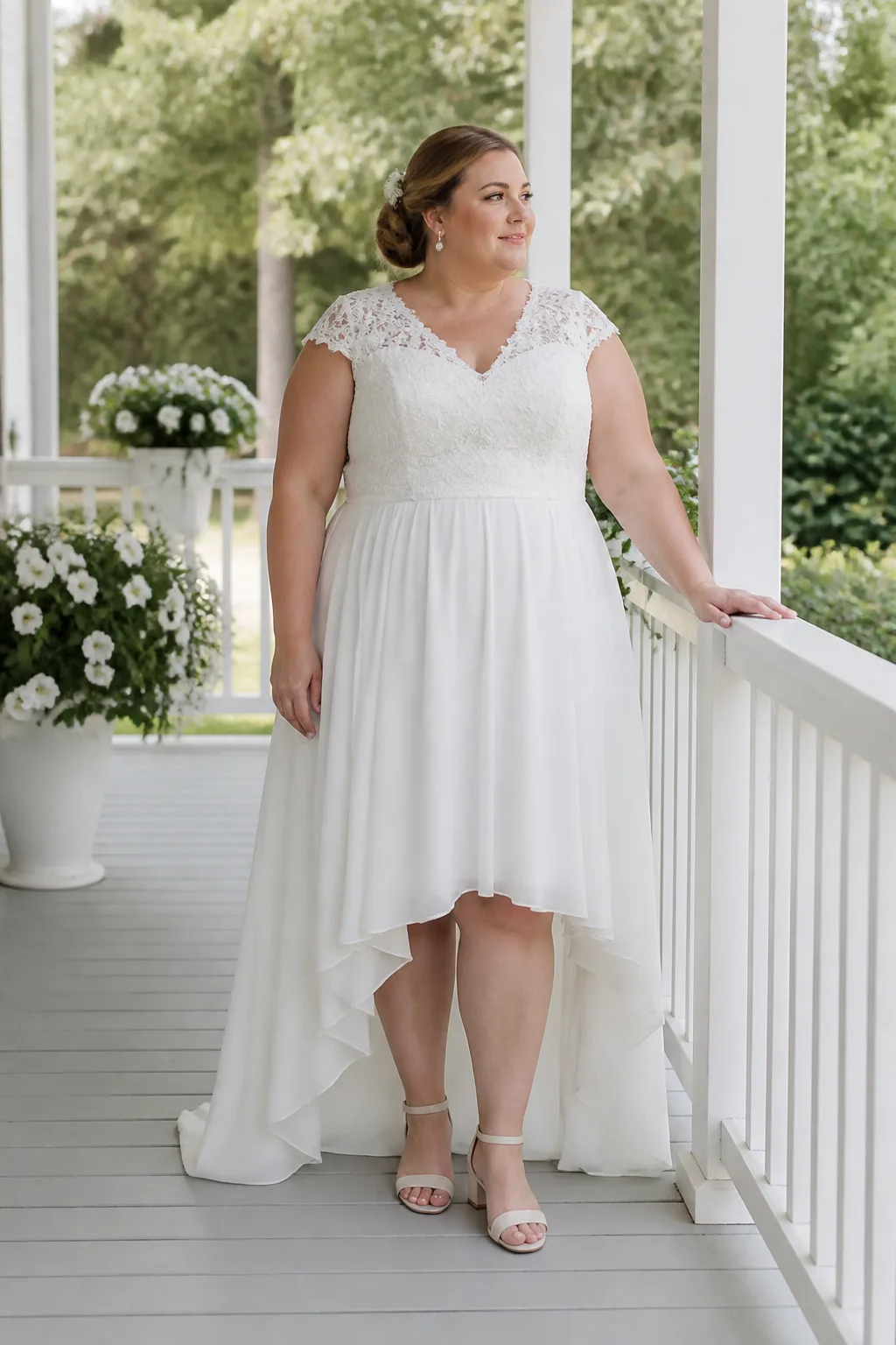 Elegant High-Low White Plus Size Gown