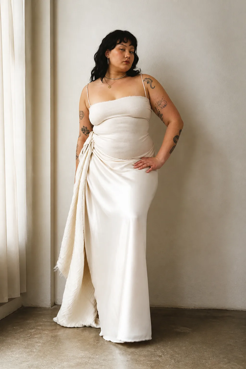 Elegant Ivory Satin Slip Dress