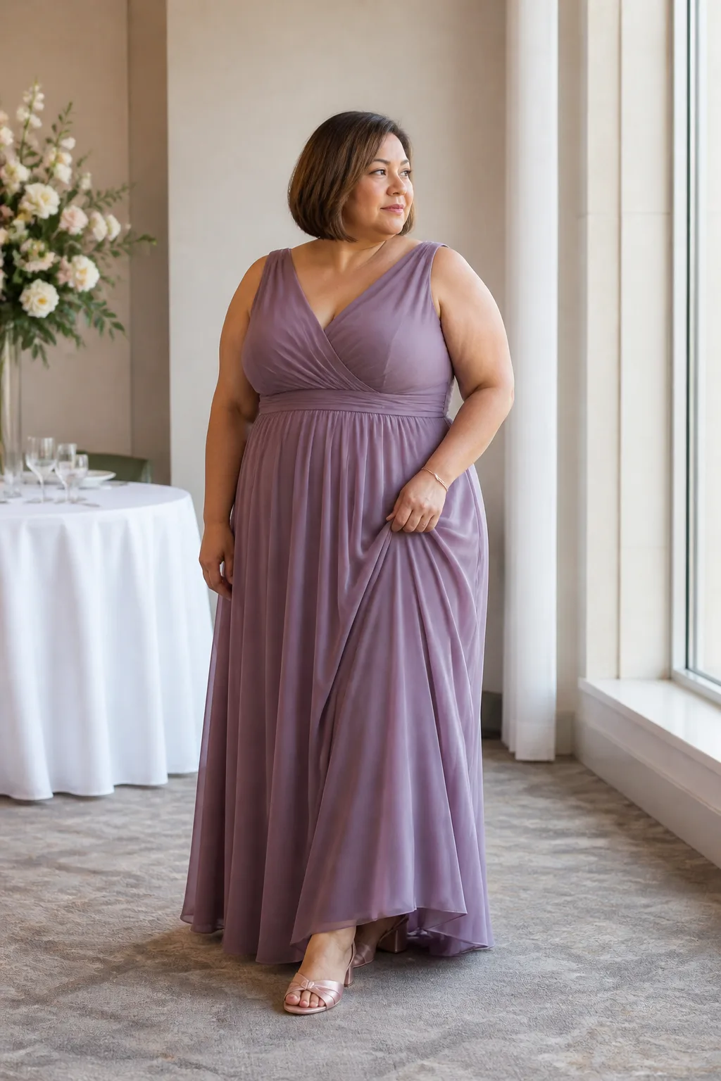 Elegant Mauve Chiffon Plus Size Gown