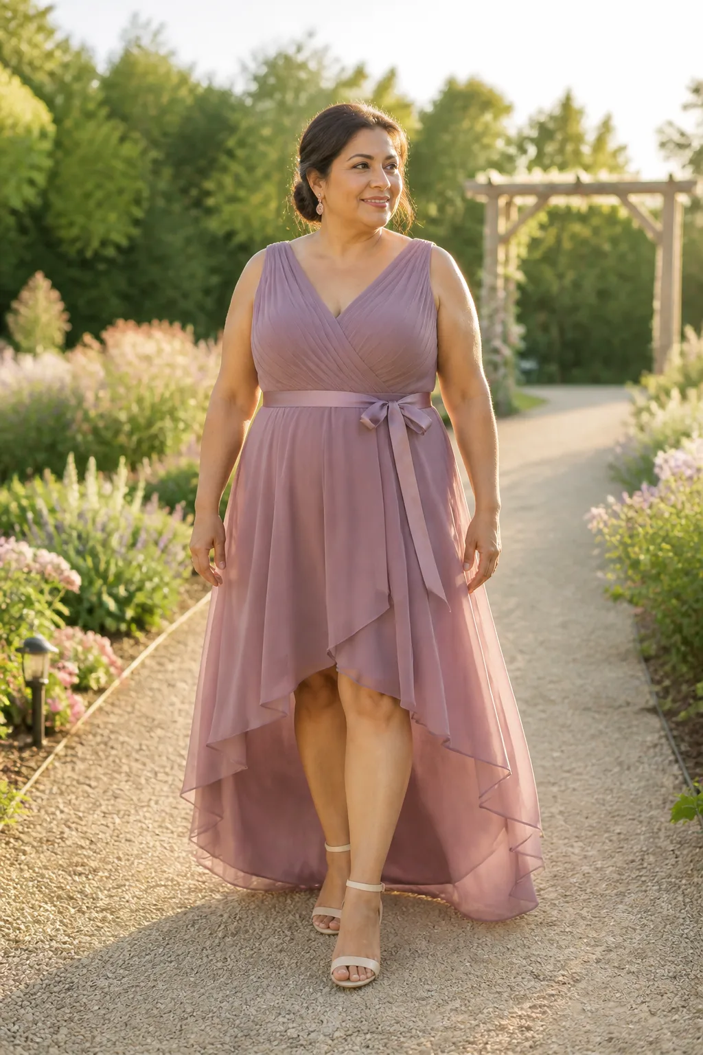 Elegant Mauve High-Low Bridesmaid Gown