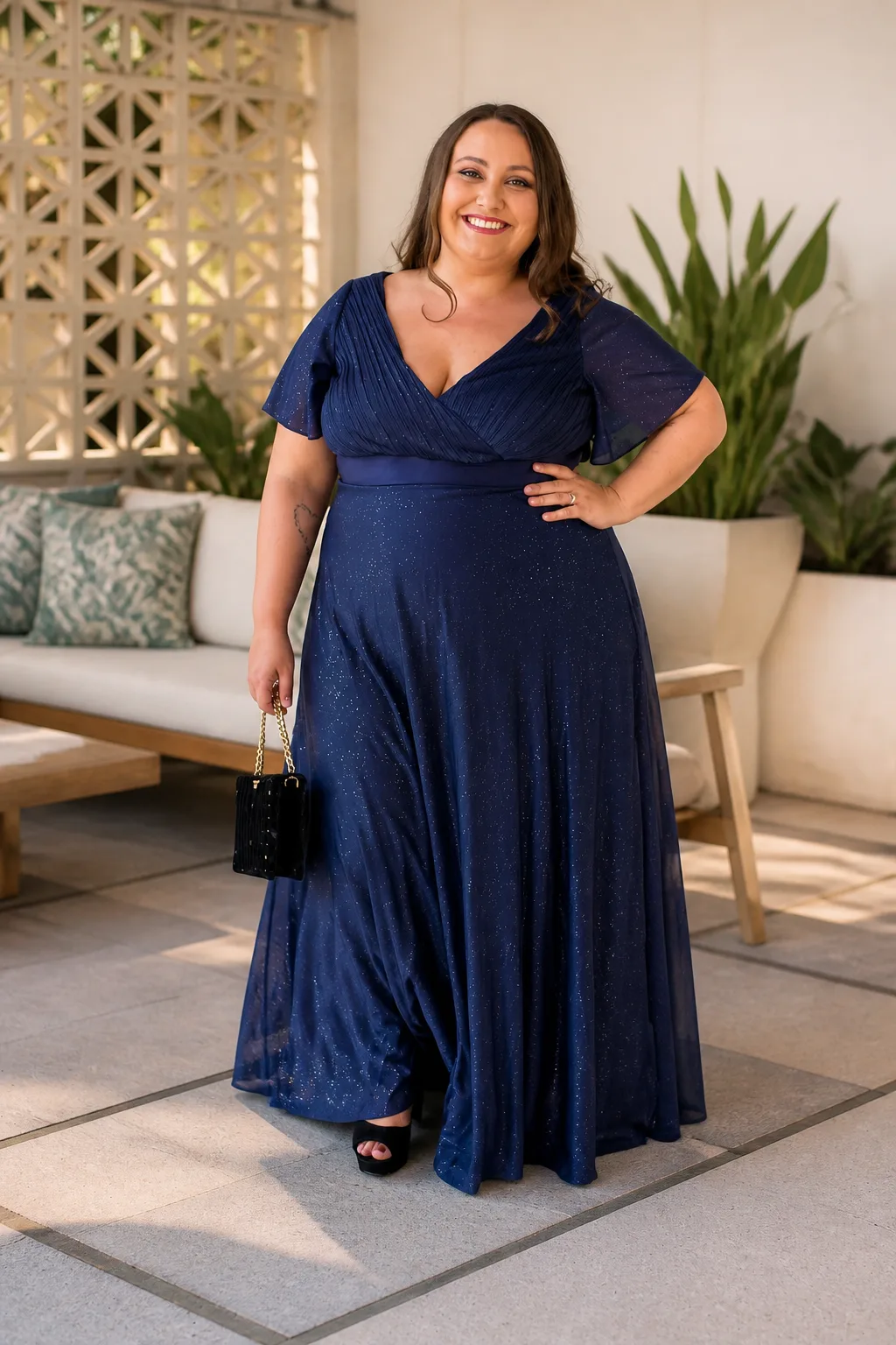 Elegant Navy Blue Shimmering Gown