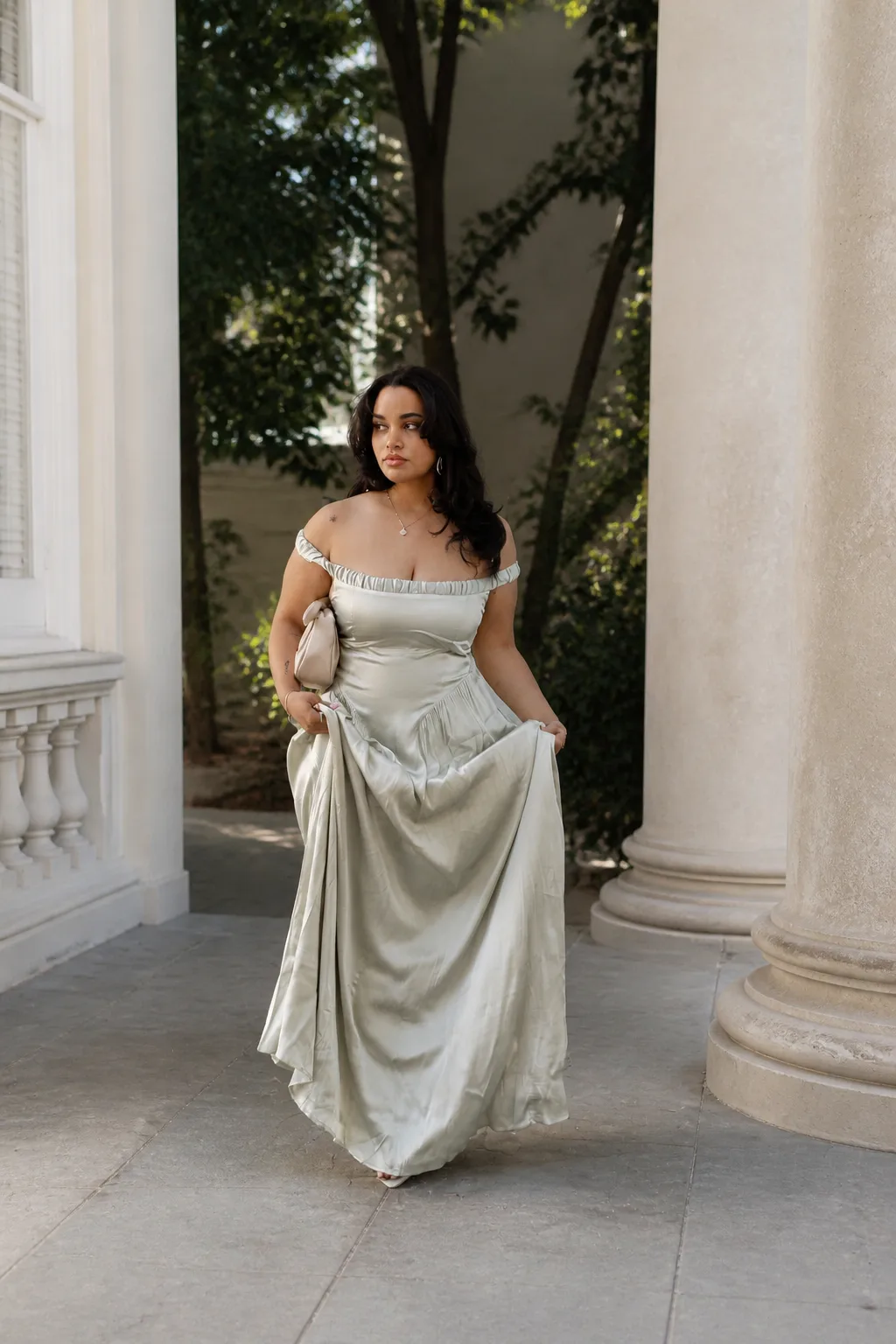 Elegant Off-Shoulder Satin Maxi Dress