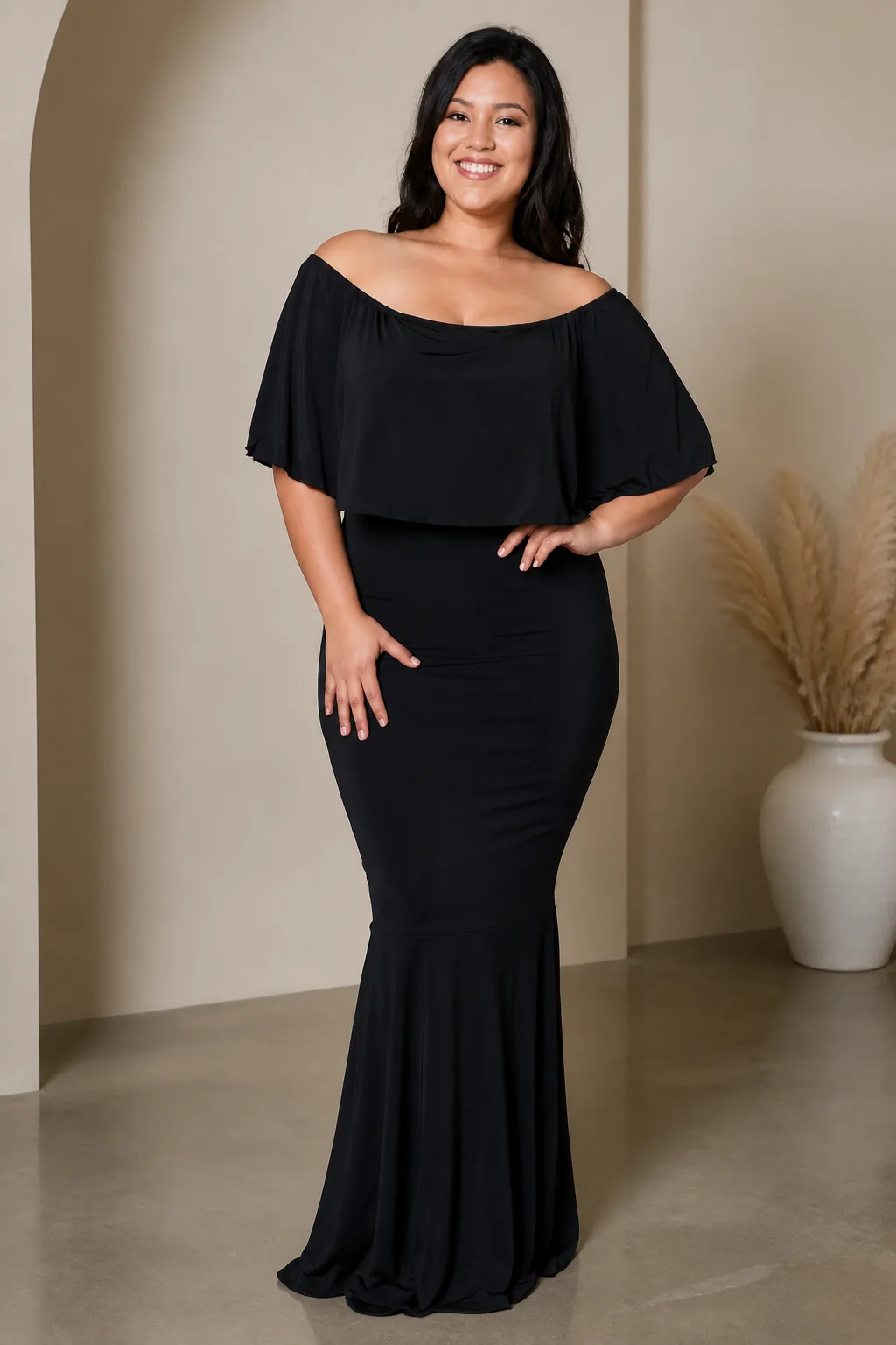 Elegant Off-the-Shoulder Black Gown