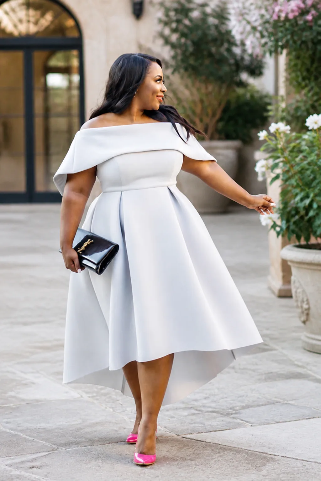 Elegant Off-the-Shoulder Midi Dress for Wedding Guests