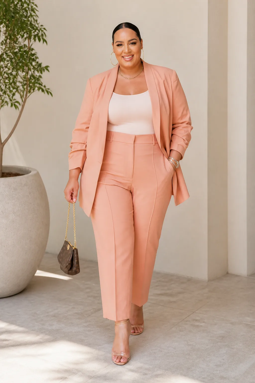 Elegant Peach Monochrome Suit Set