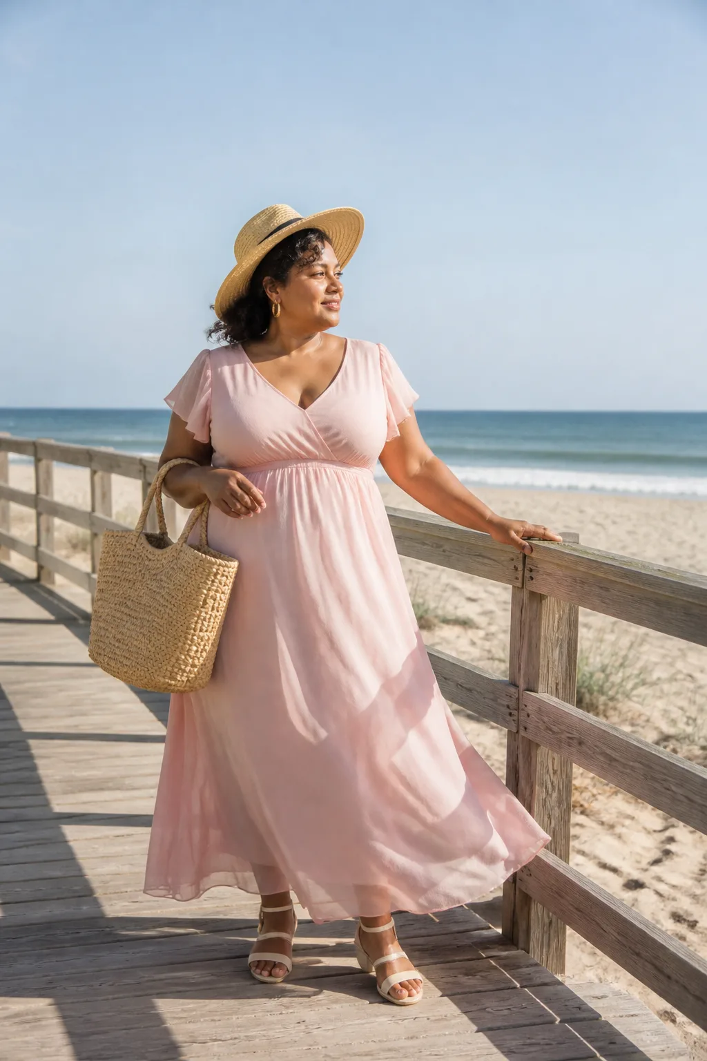 Elegant Pink Maxi Beach Look