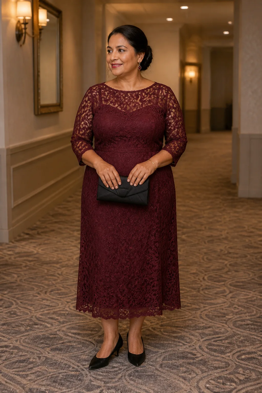 Elegant Plus-Size Lace Guest Dress