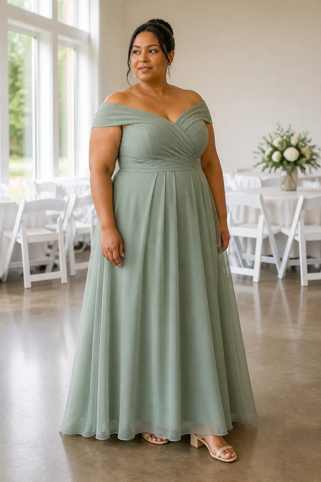 Elegant Sage Green Off-Shoulder Gown