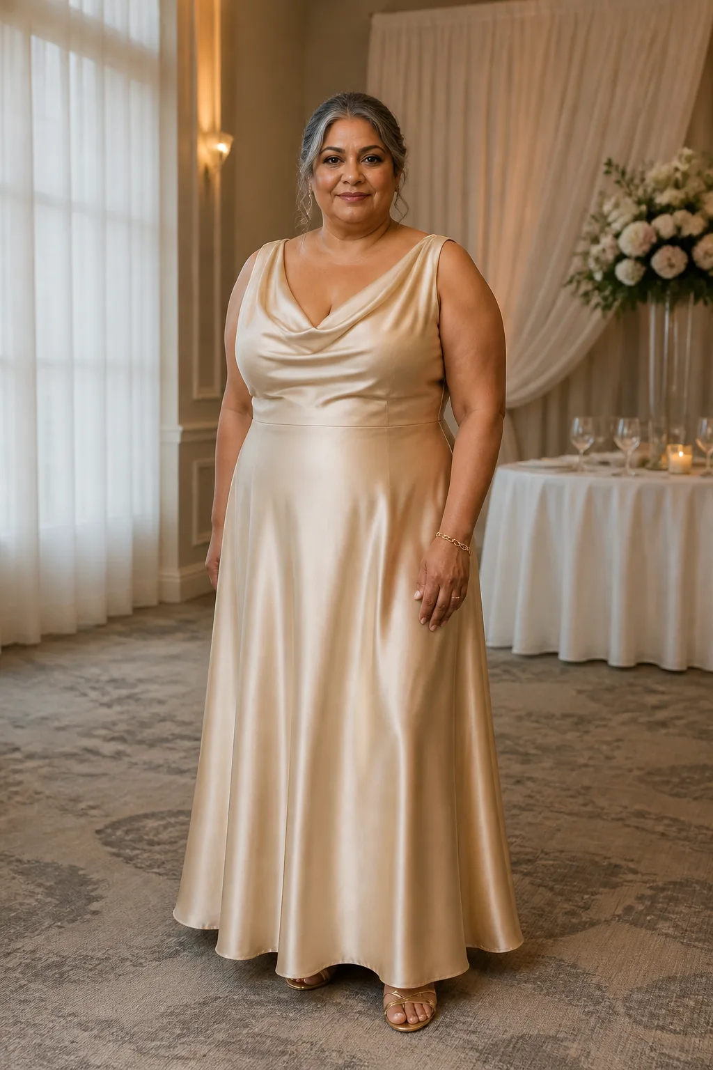 Elegant Satin Plus Size Bridesmaid Gown