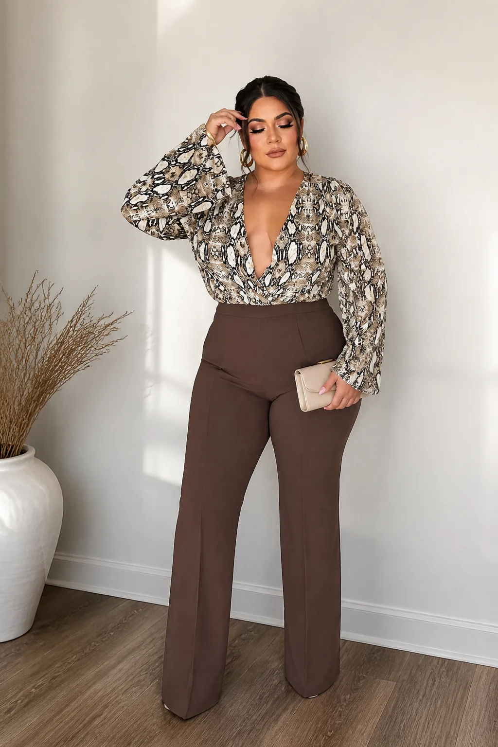 Elegant Snake Print and Trousers Combo