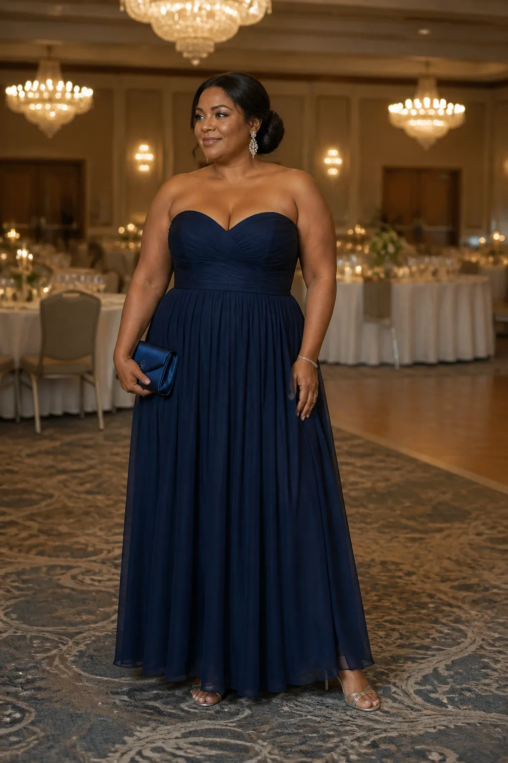 Elegant Strapless Gown with Flowing Skirt