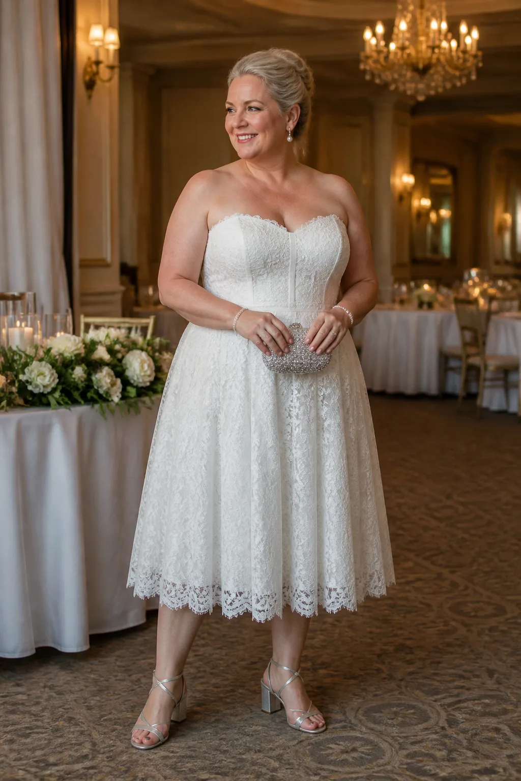 Elegant White Lace Strapless Dress