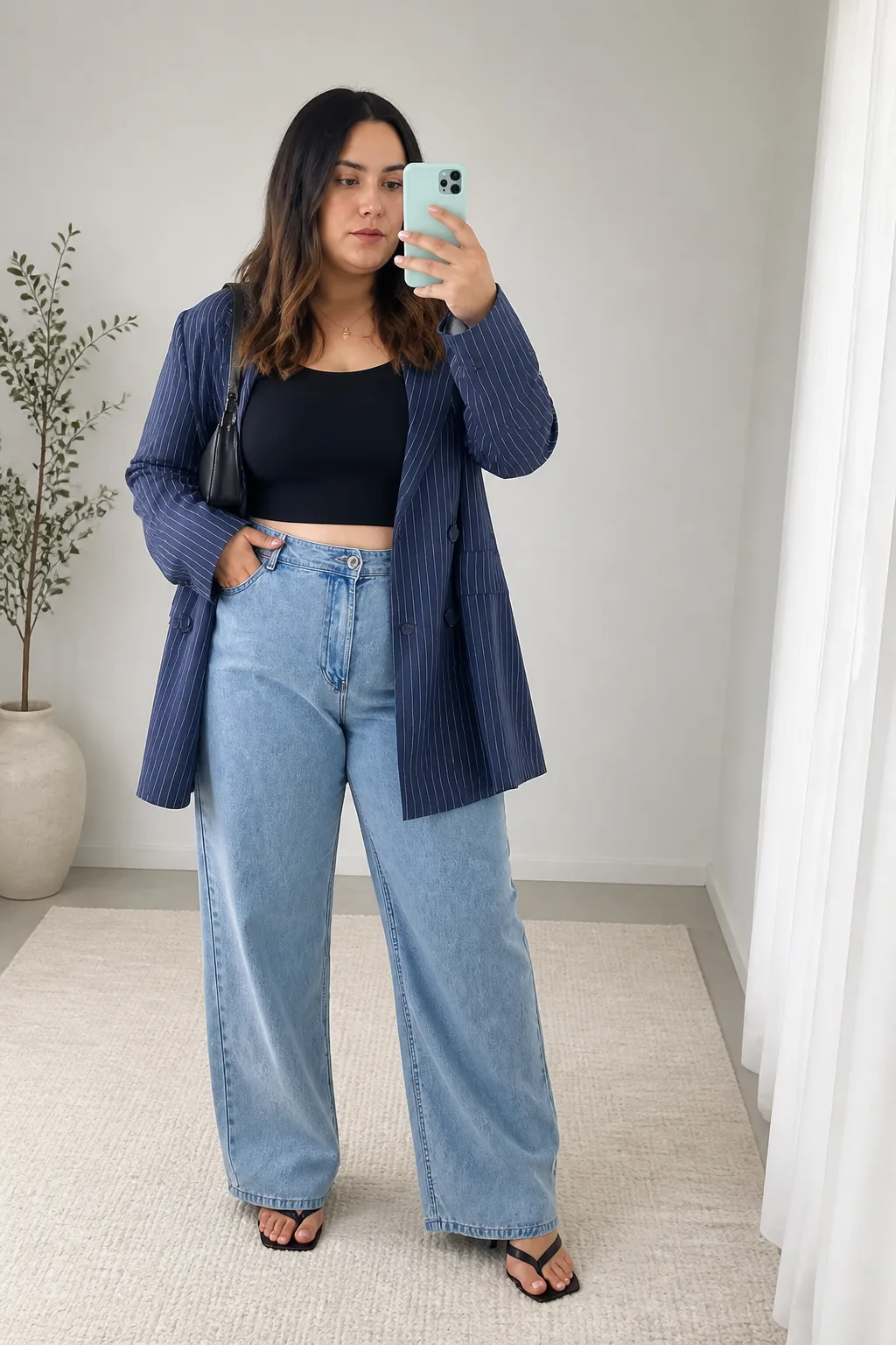 Elevated Casual: Wide Leg Jeans and Blazer