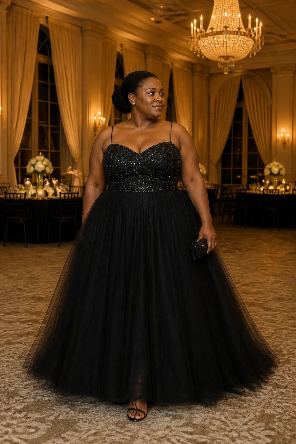 Embellished Black Tulle Bridesmaid Dress