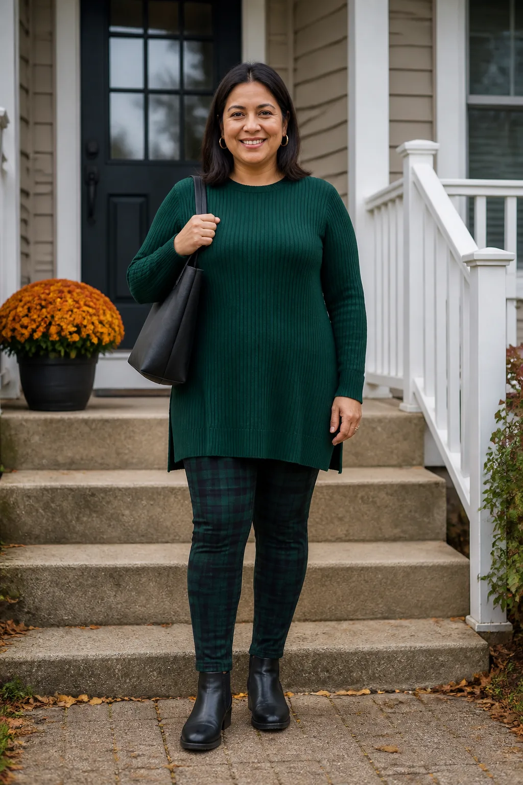 Emerald Tunic with Plaid Leggings