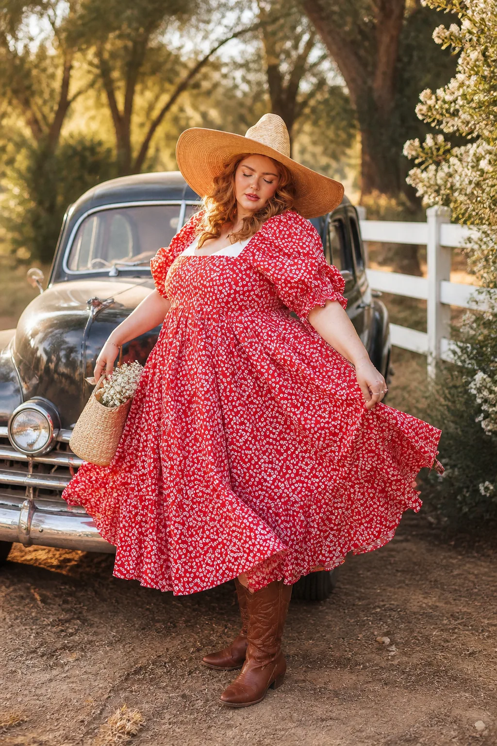 Enchanting Red Floral Prairie Dress