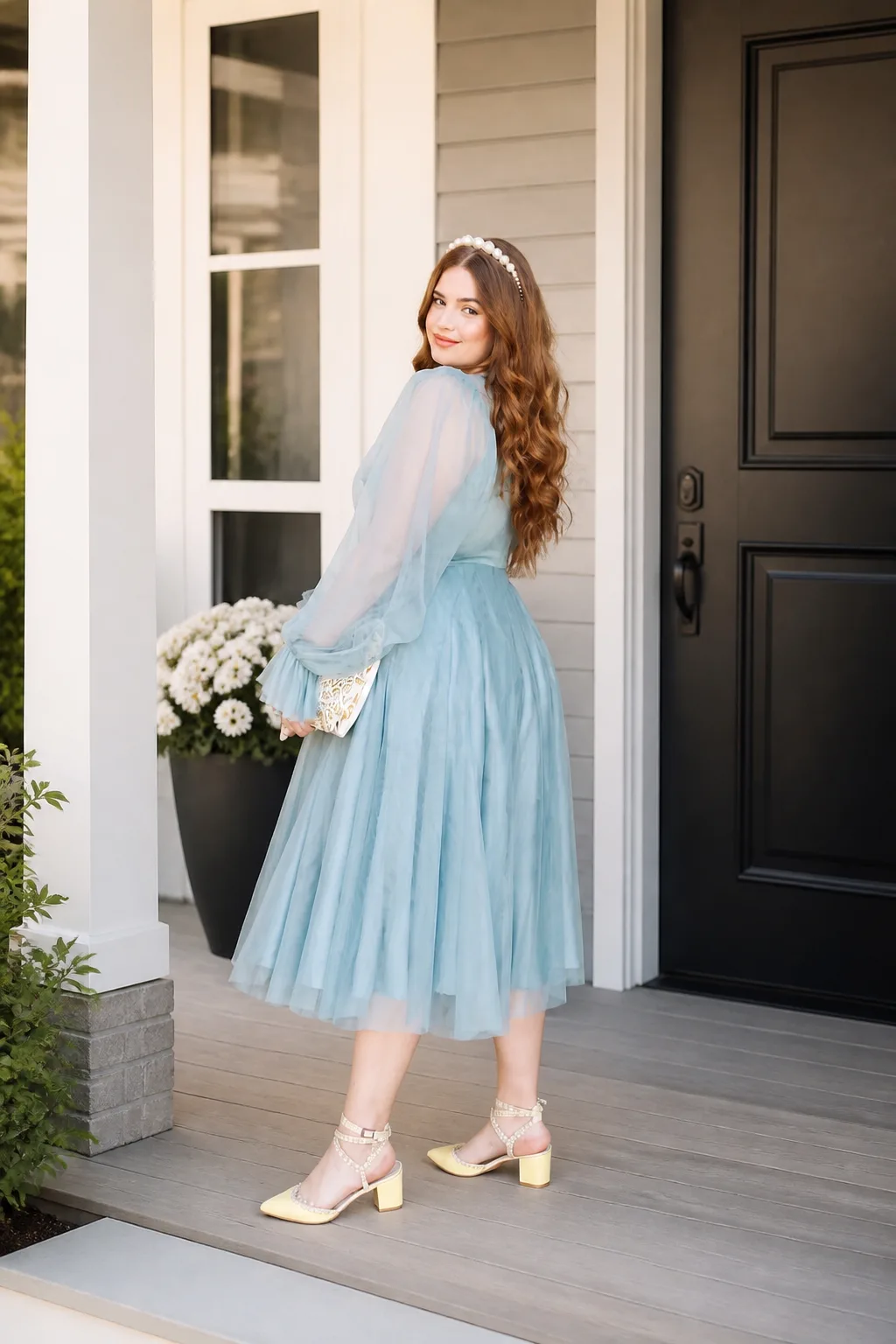 Ethereal Blue Tulle Midi Dress