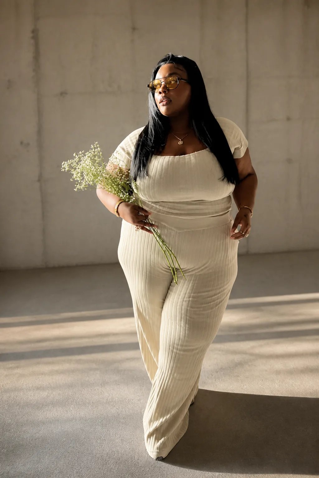 Ethereal Cream Ribbed Jumpsuit