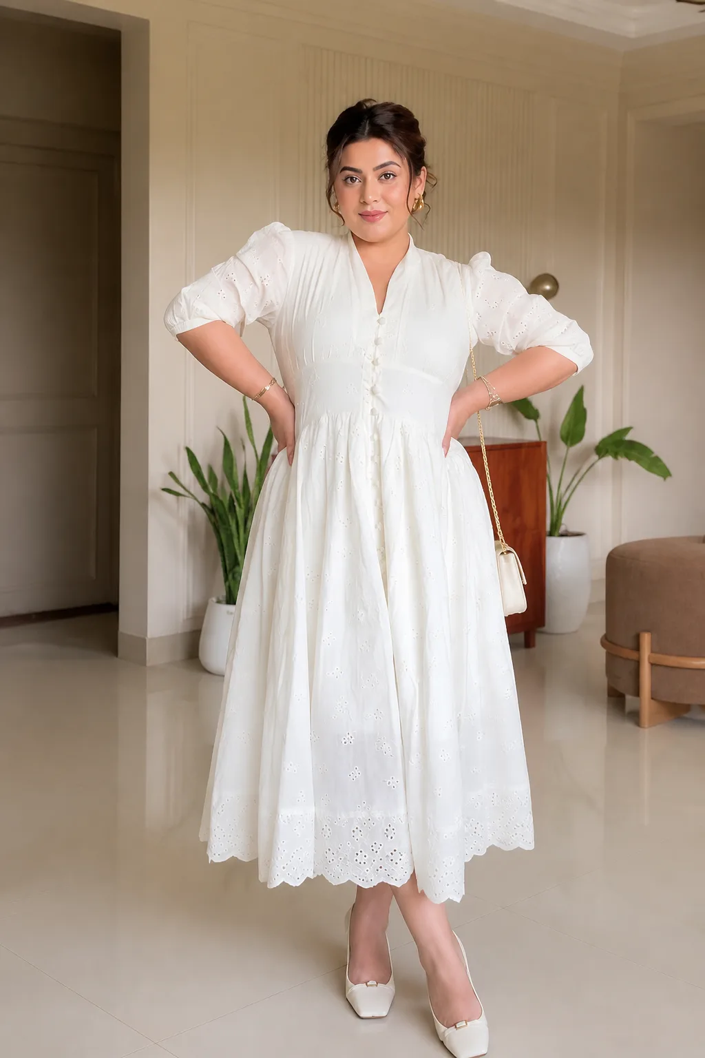 Ethereal White A-Line Eyelet Dress