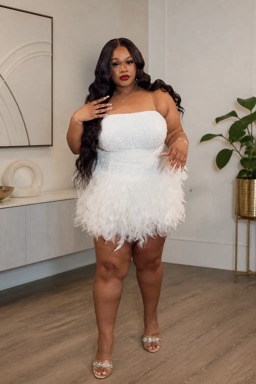 Festive White Feather Dress