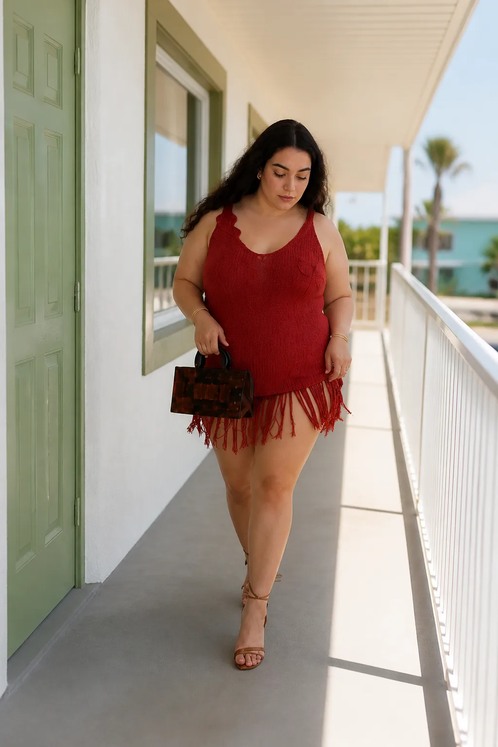 Fiery Red Fringed Mini Dress