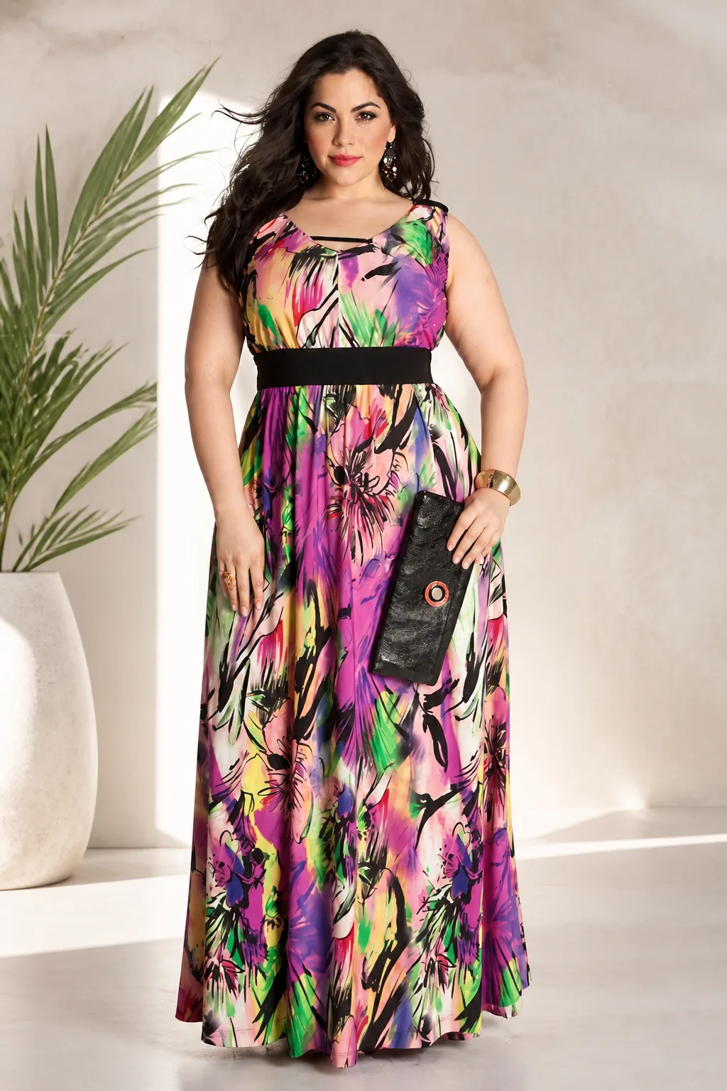 Flattering Floral Maxi Dress for Apple Shapes
