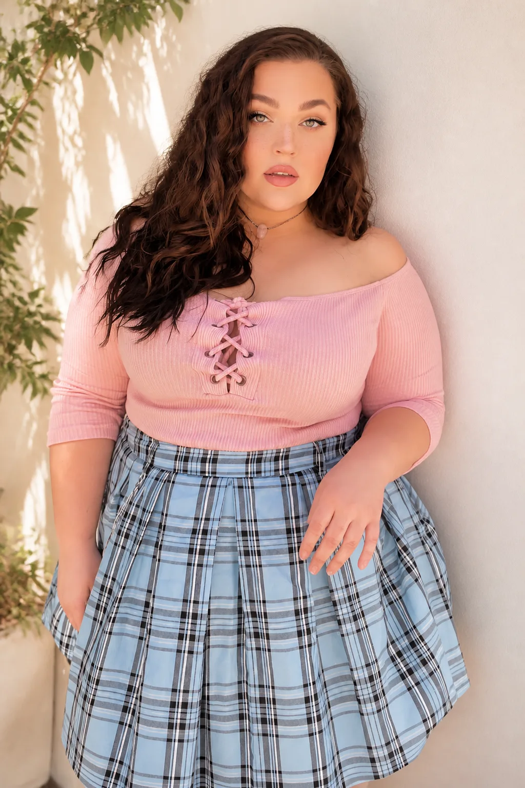 Flirty Plaid Skirt and Pink Top