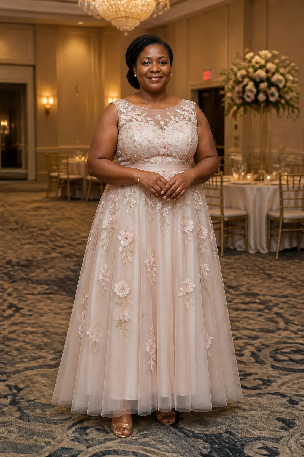 Floral Embroidered Tulle Prom Dress