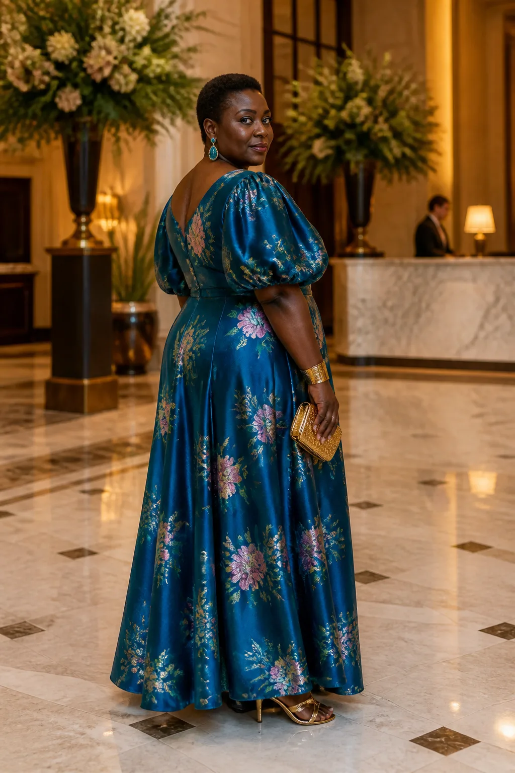 Floral Fantasy Puff-Sleeve Gown