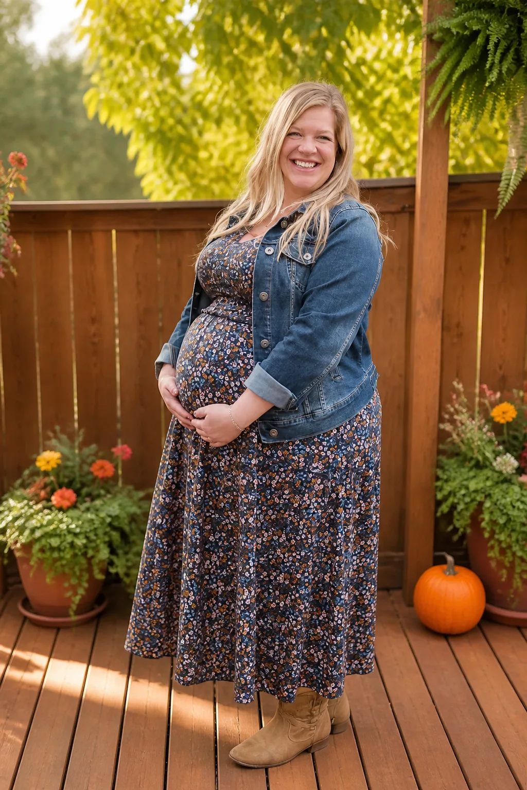 Floral Maxi Dress with Denim Jacket