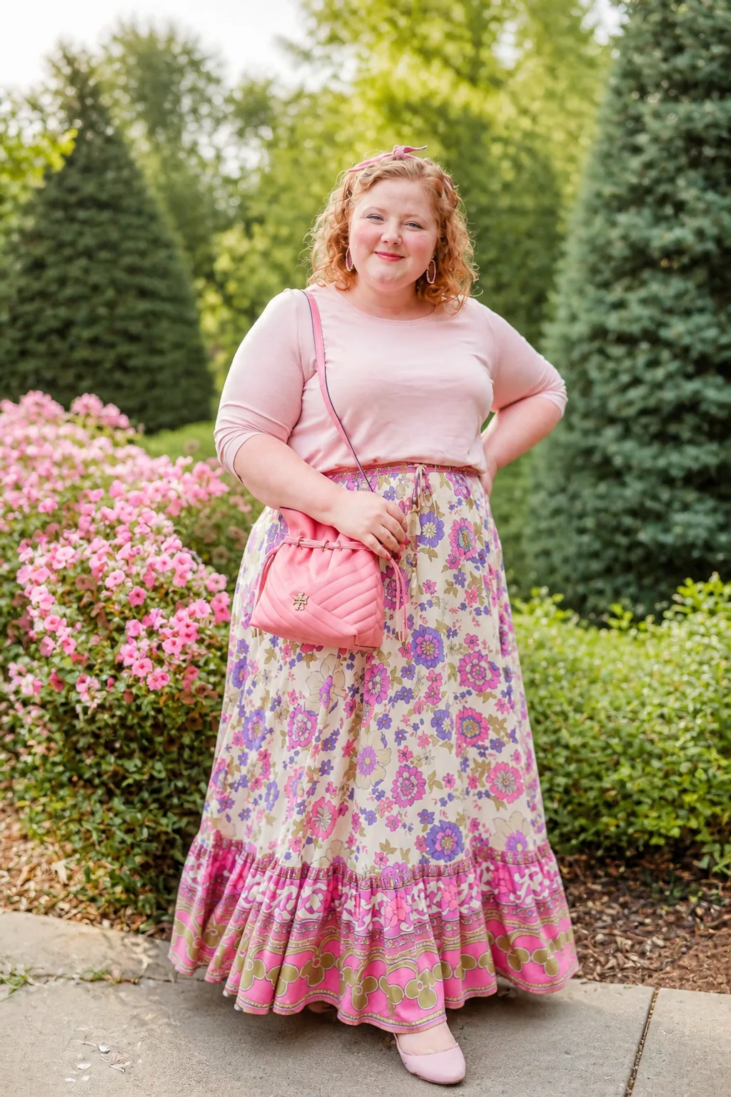 Floral Maxi Skirt with Pink Accents
