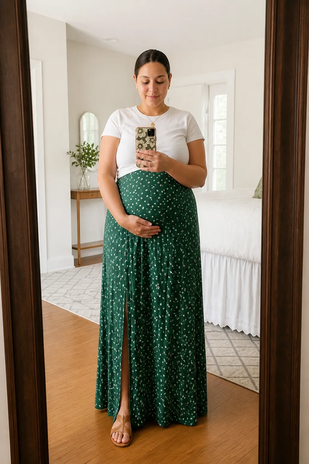 Floral Maxi Skirt with White Tee