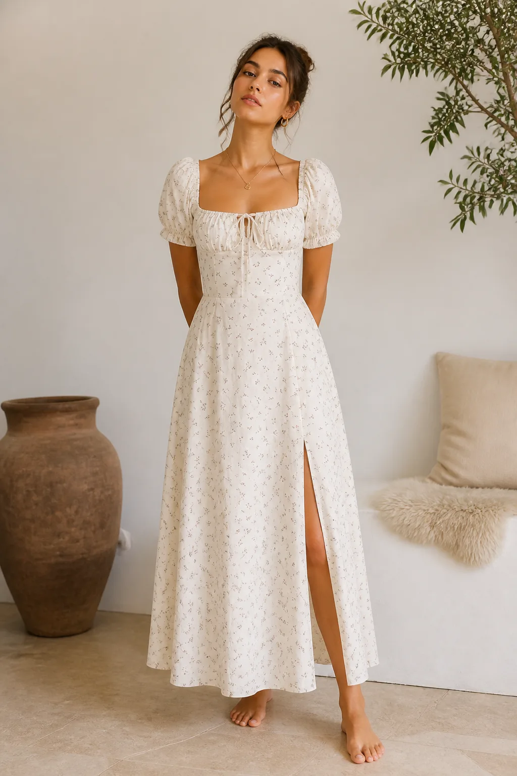 Floral Print Cream Dress