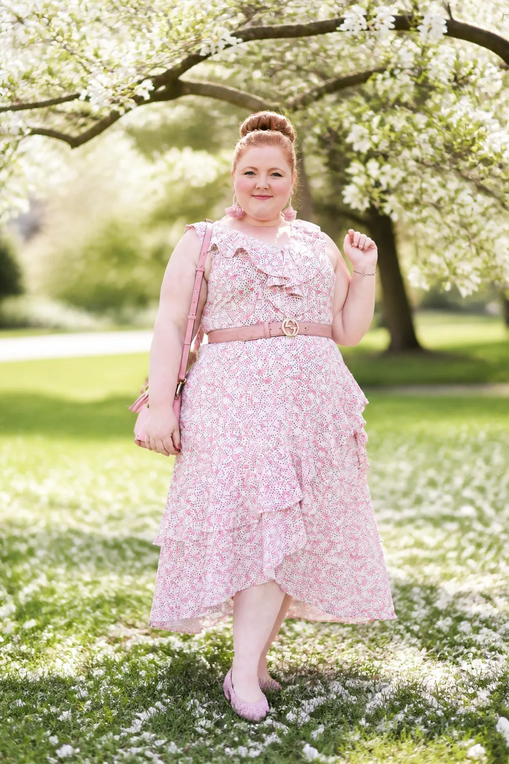 Floral Ruffled Dress with Pink Accents