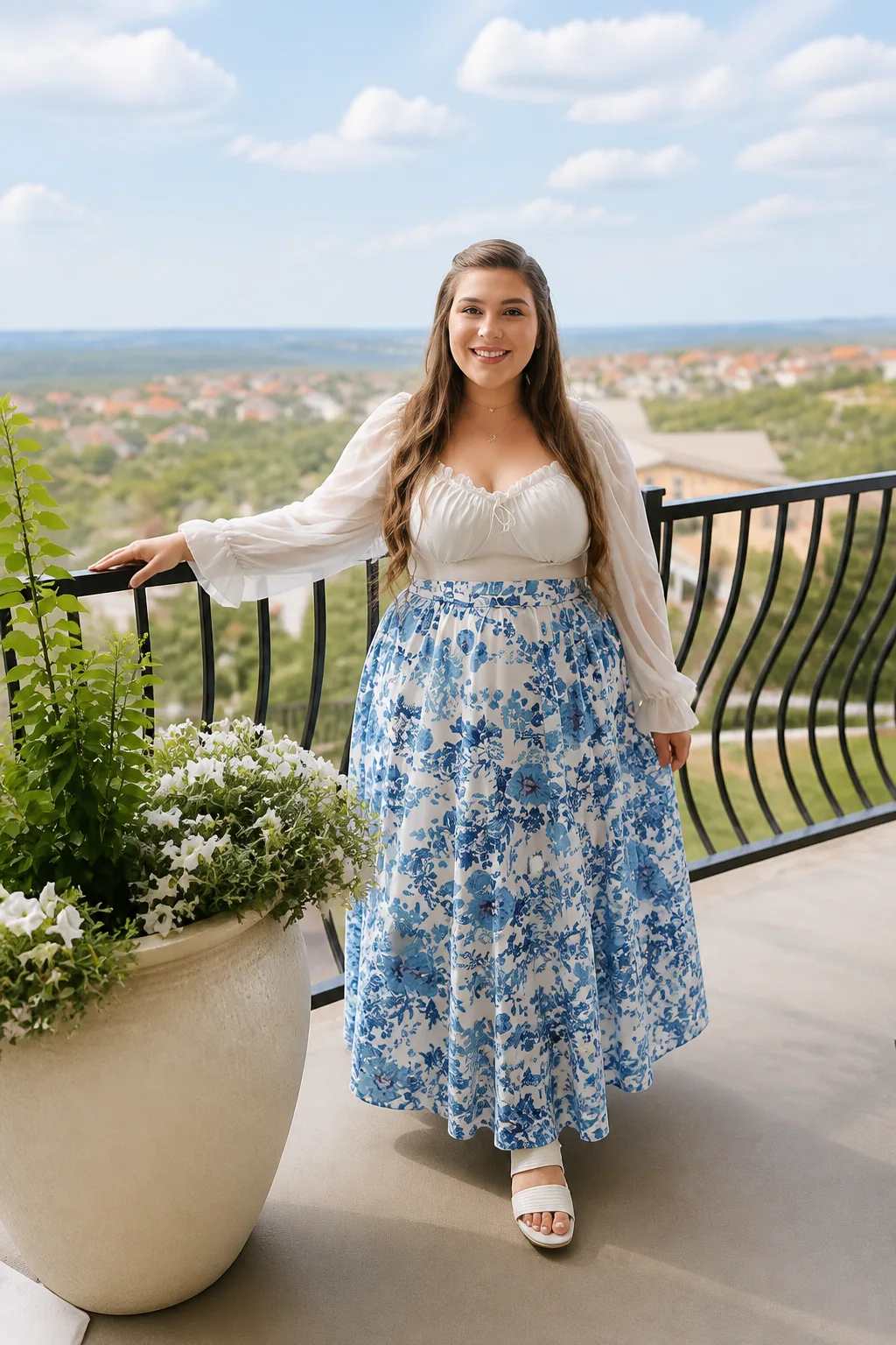 Floral Skirt and Peasant Top Combo