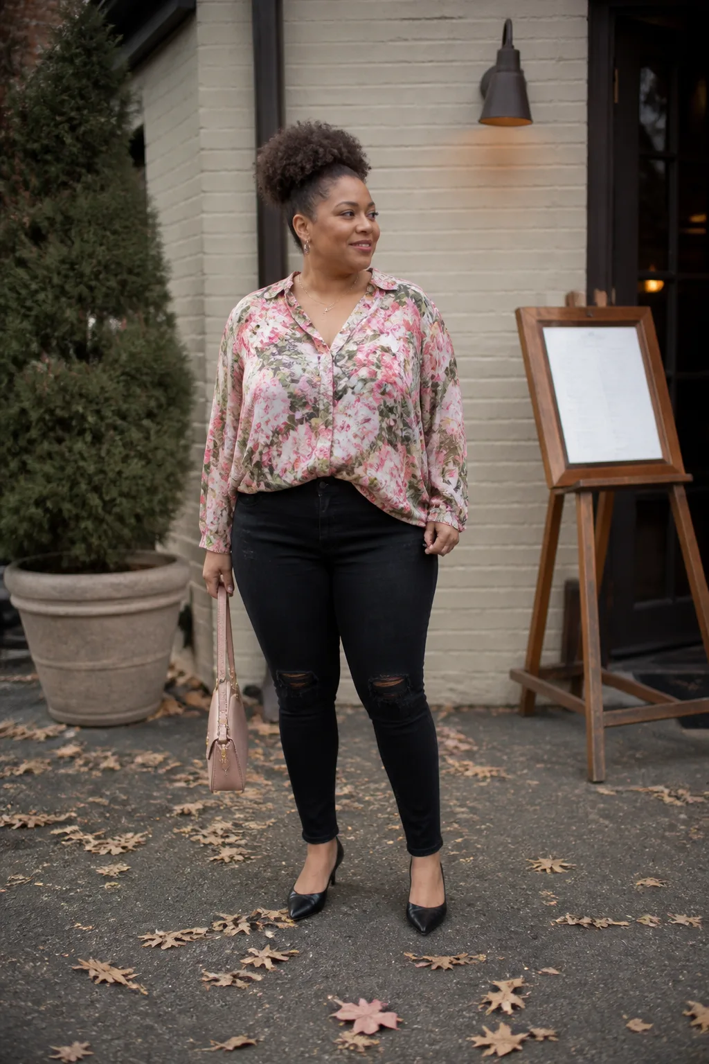 Floral Top and Black Ripped Jeans