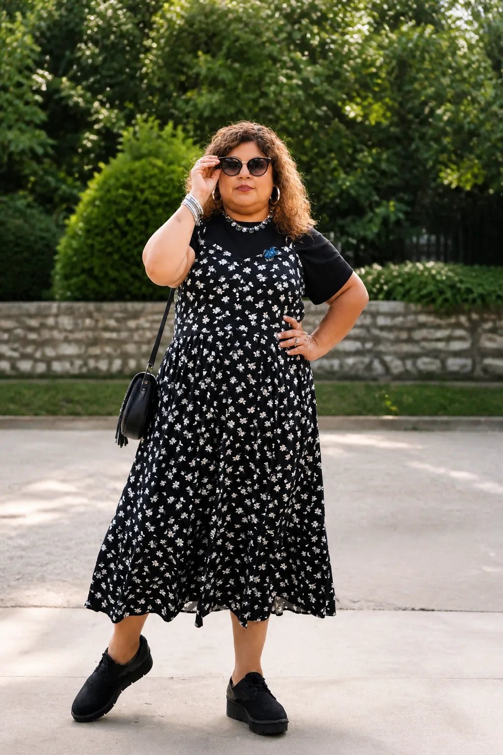 Flowy grunge-inspired midi dress look
