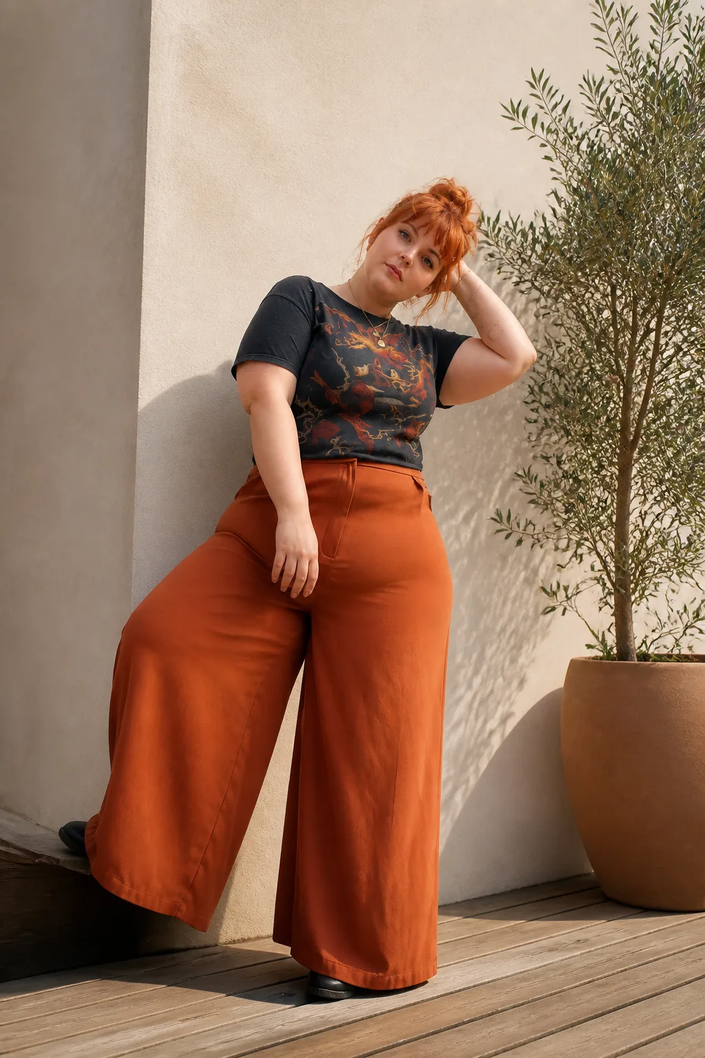 Flowy Palazzo Pants with Graphic Tee