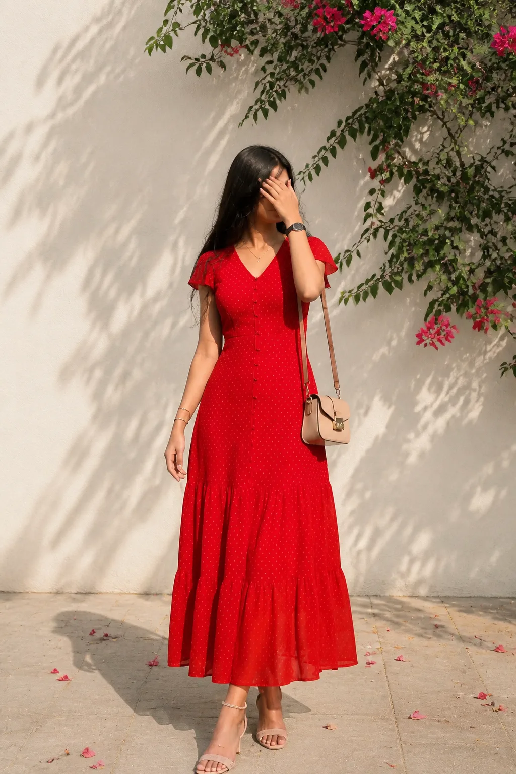 Flowy Red Dress Summer Look