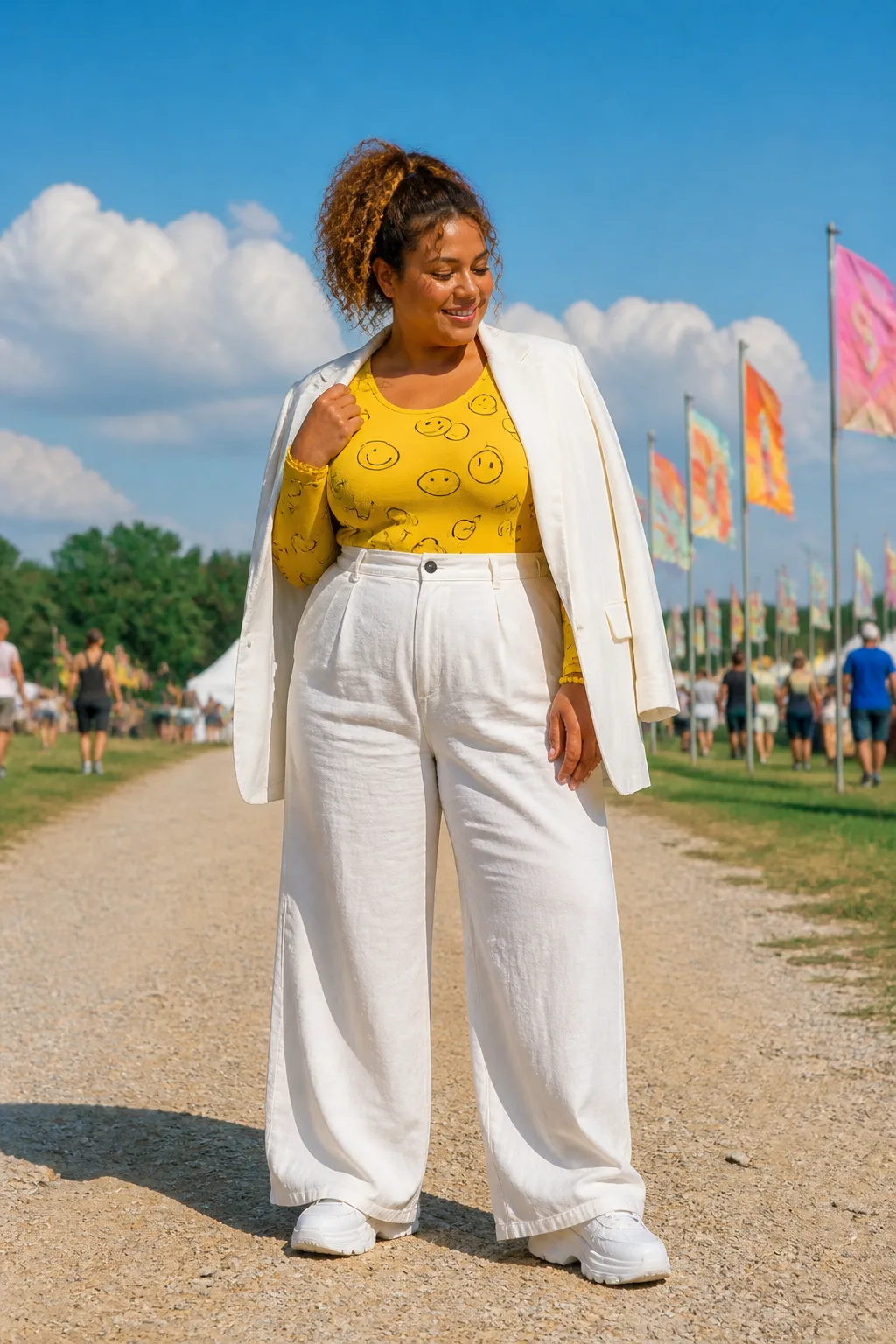 Fun smiley-print festival bodysuit