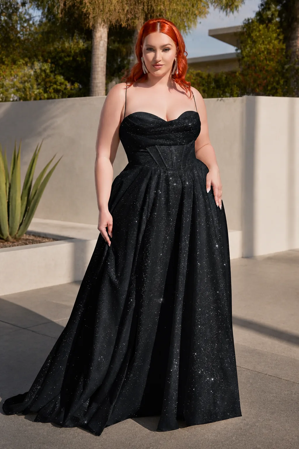 Glamorous Black Sparkling Plus-Size Ballgown